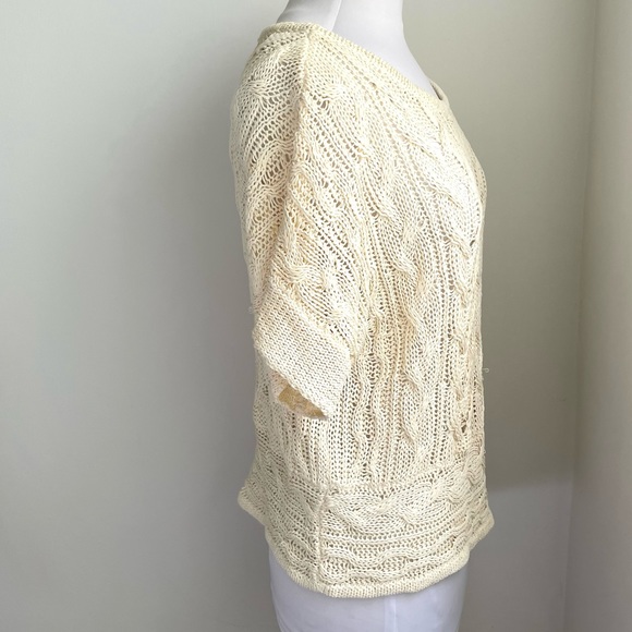 Rag & Bone Magee Cable Knit Linen Blend Sweater Short Sleeve Size: Small Ivory - Picture 3 of 9